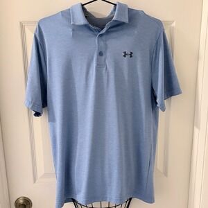 Under Armour Mens M HeatGear Golf‎ Polo Shirt Blue Heather Short Sleeve Stretch